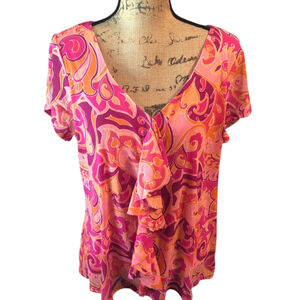 Liz Claiborne Axcess Vivid Hues Top XL Pink Orange Paisley